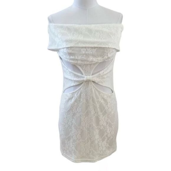 ASOS Lioness Cut Out Lace Mini Dress White Size 8 NWT - Picture 1 of 10